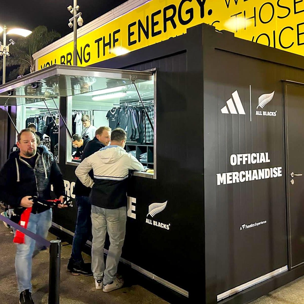 Portable kiosk - Pacific Portable Buildings Auckland A portable kiosk for All Blacks merch in Auckland New Zealand.